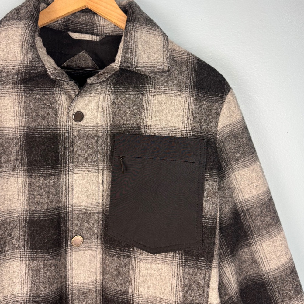 Pendleton Men's Medium Gray Plaid Wool‎ Shirt Jacket Shacket Lined Snap Front